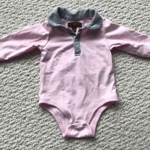 7 for all Mankind pink and gray LS onesie 3/6m